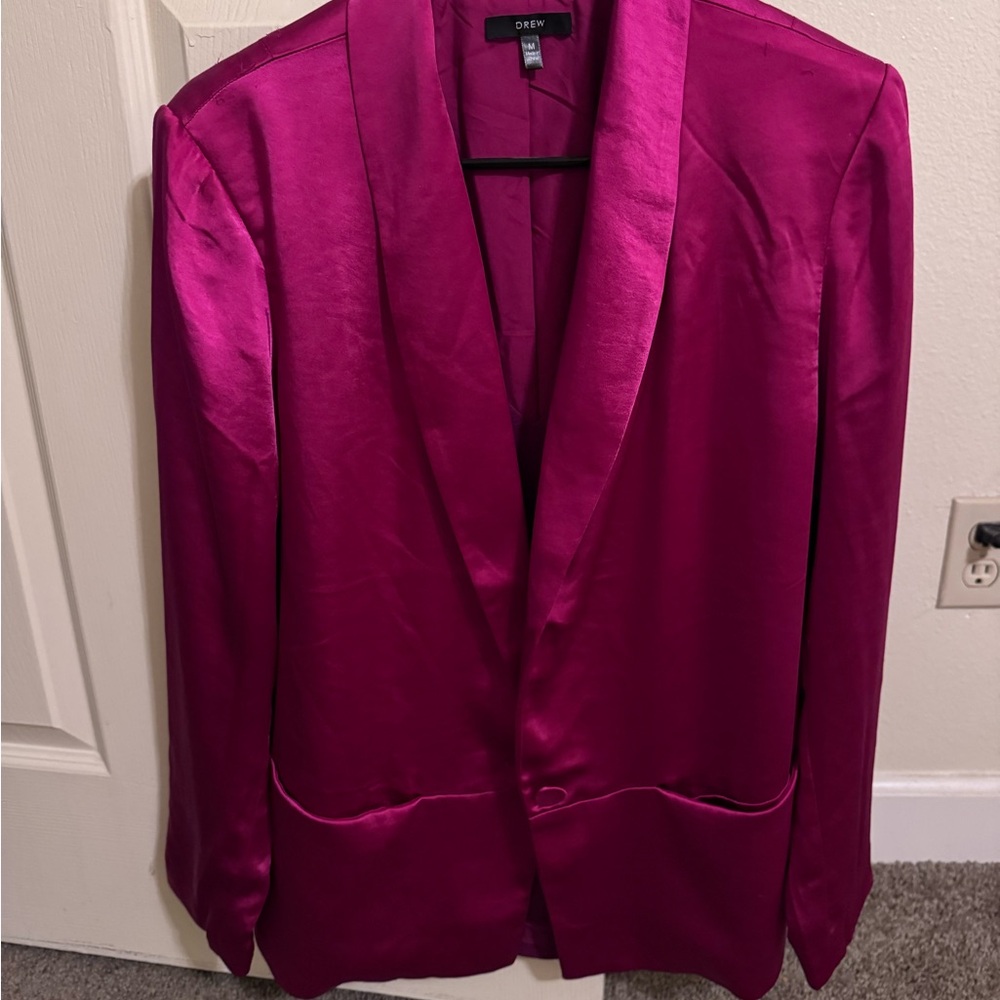 DREW label Vibrant Pink Magenta Fuschia Silk like Satin Jacket